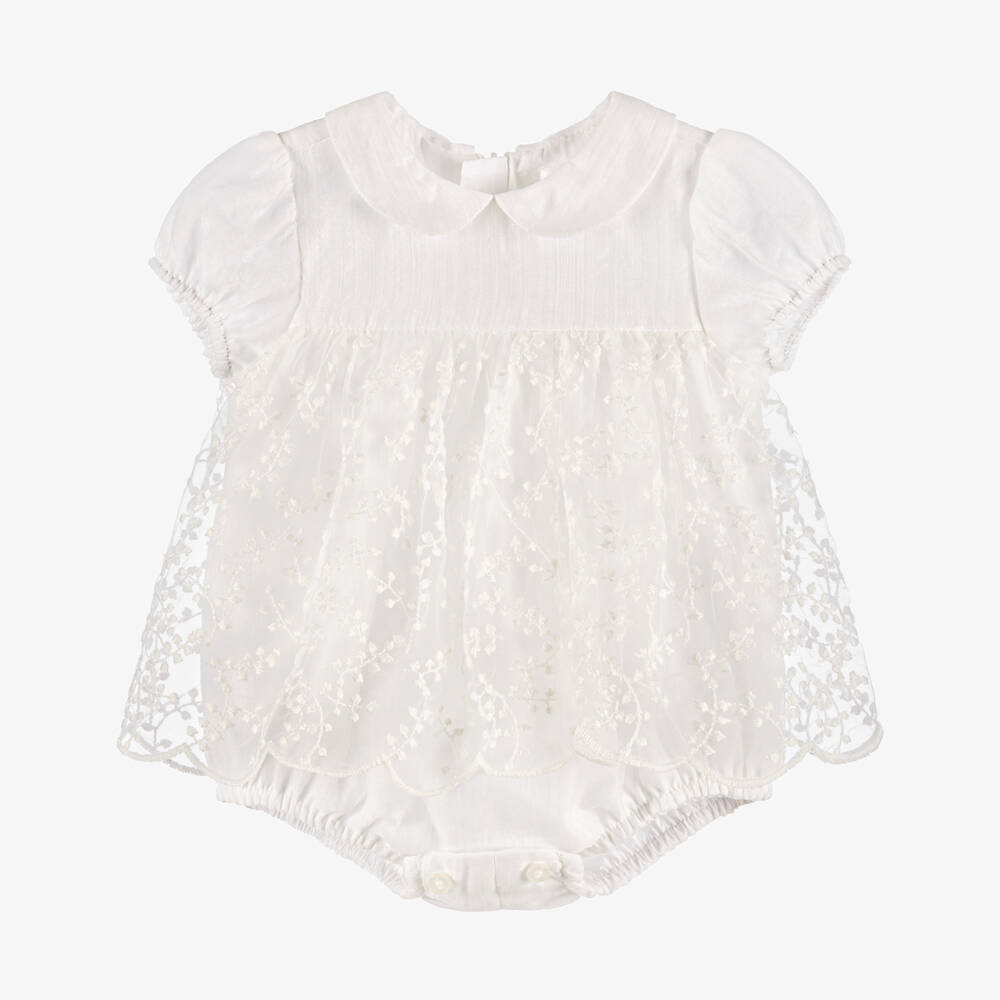 Mayoral Newborn-Girls Ivory Floral Embroidered Romper | Childrensalon Outlet