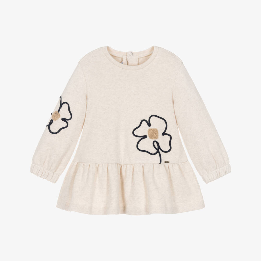 Mayoral-Кремовое платье из трикотажа с цветочным узором для девочек | Childrensalon Outlet