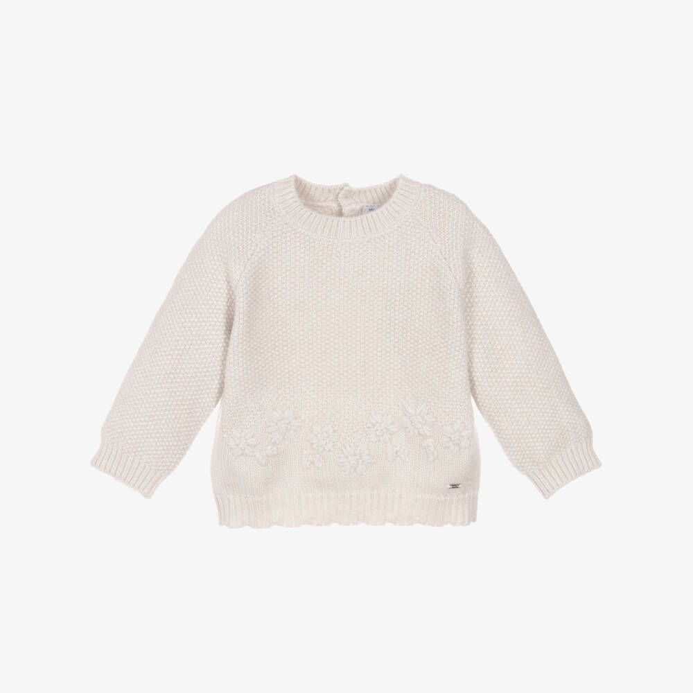 Mayoral-Girls Ivory Floral Knit Jumper | Childrensalon Outlet