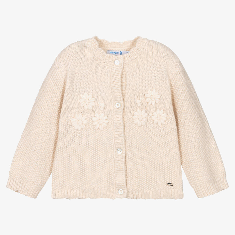 Mayoral - Girls Ivory Floral Knitted Cardigan | Childrensalon