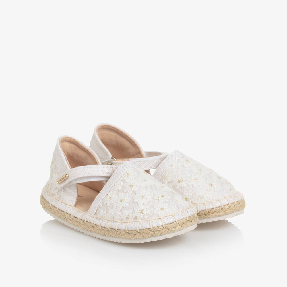 Mayoral-Girls Ivory Floral Lace Espadrilles | Childrensalon Outlet