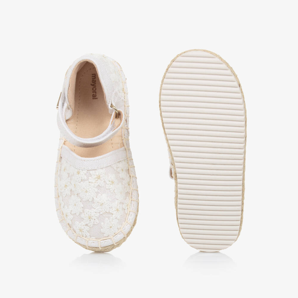 Mayoral-Girls Ivory Floral Lace Espadrilles | Childrensalon Outlet