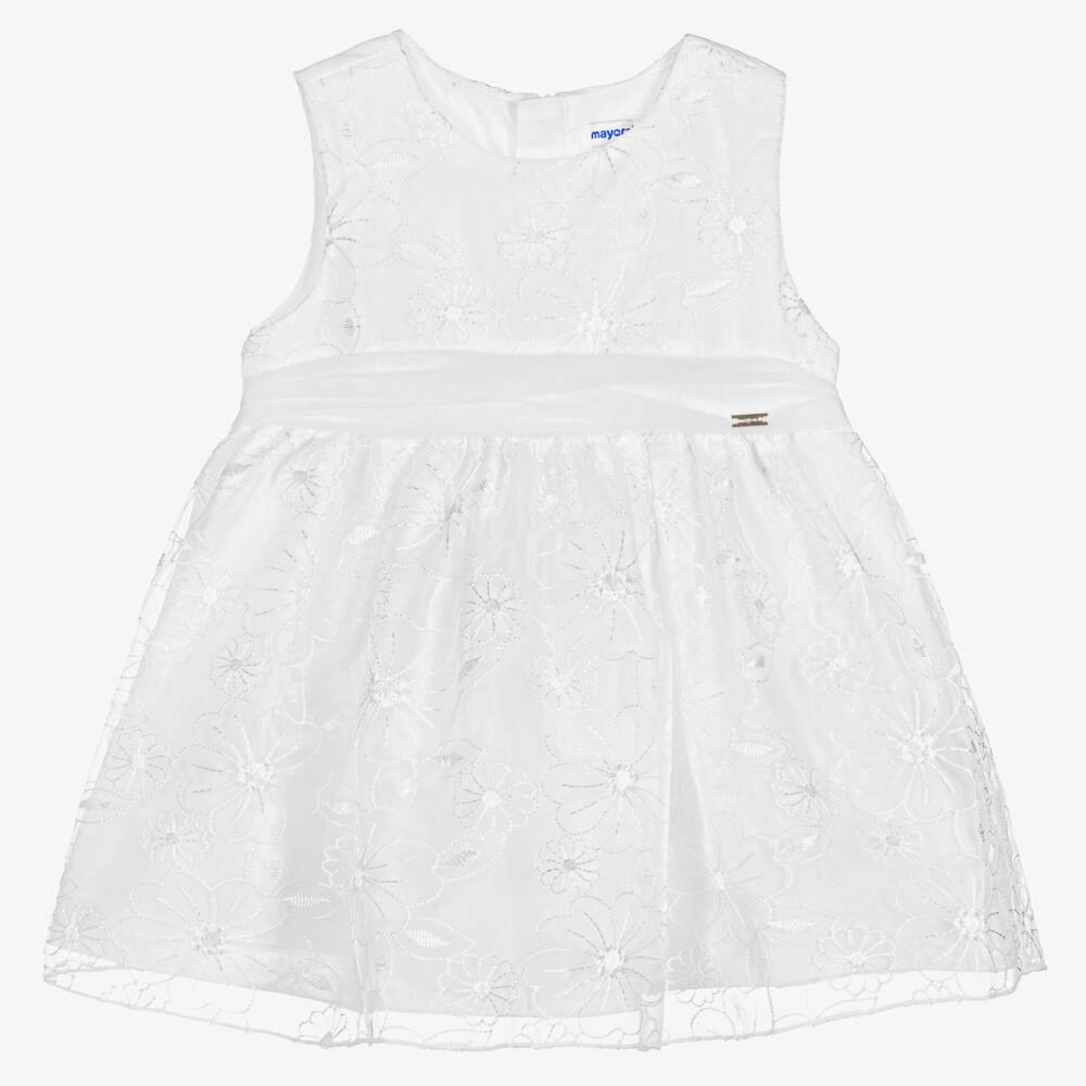 Mayoral-Girls Ivory Floral Organza Dress | Childrensalon Outlet