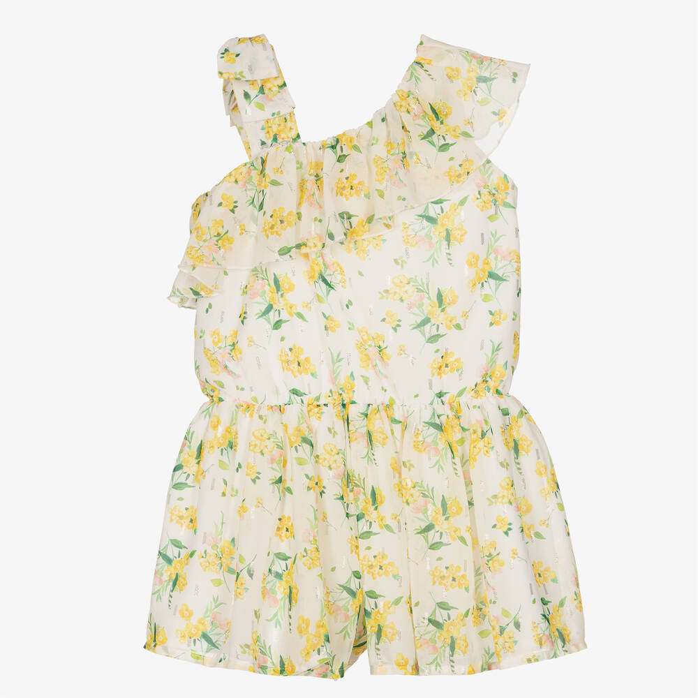 Mayoral - Elfenbeinfarbener Blumen-Playsuit | Childrensalon