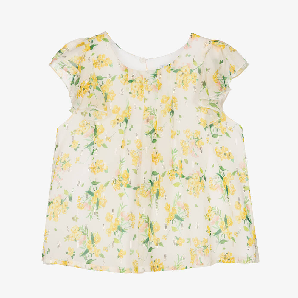 Mayoral - Girls Ivory Floral Print Chiffon Blouse | Childrensalon