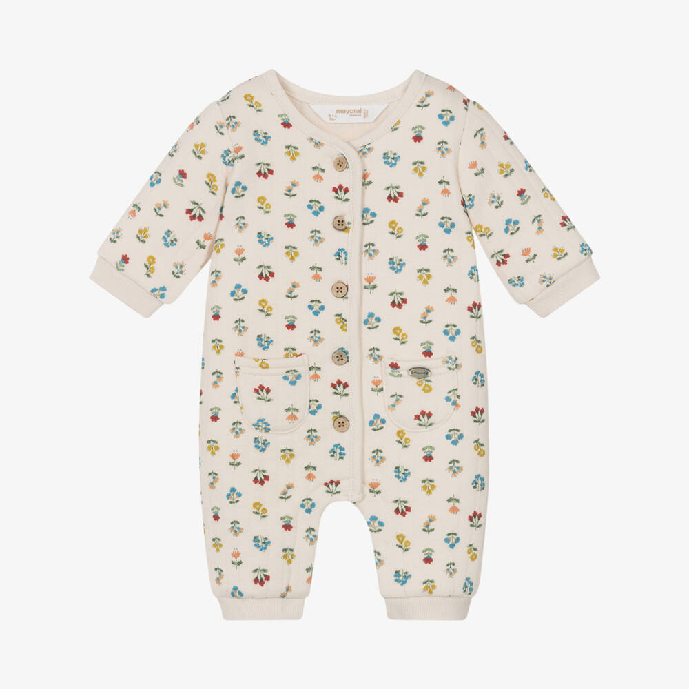 Mayoral Newborn-Girls Ivory Floral Romper Suit | Childrensalon Outlet