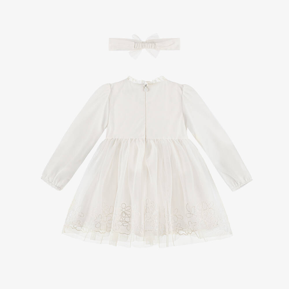 Mayoral-Кремовое платье из тюля с цветочным узором для девочек | Childrensalon Outlet