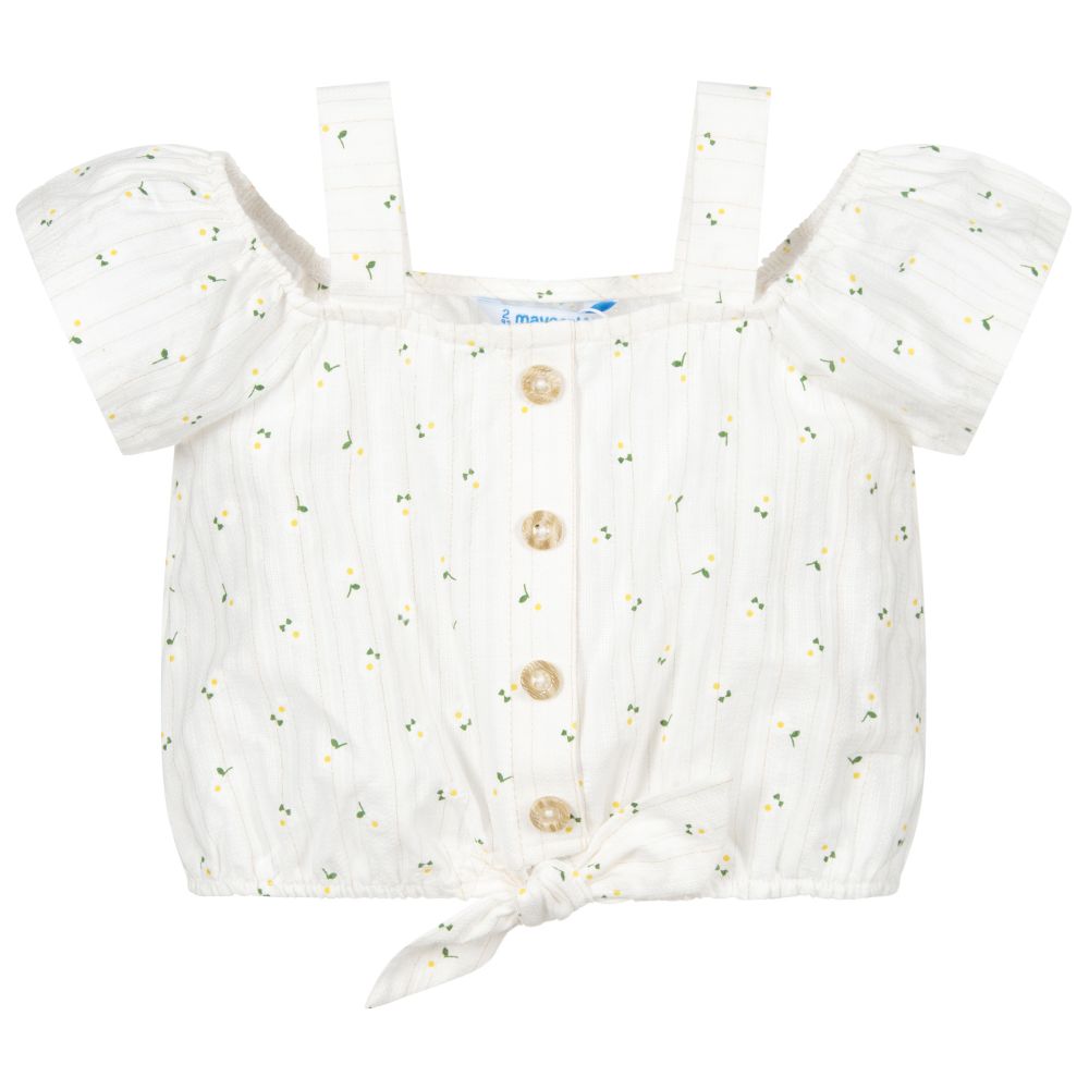 Mayoral-Кремовая блузка в цветочек для девочек | Childrensalon Outlet
