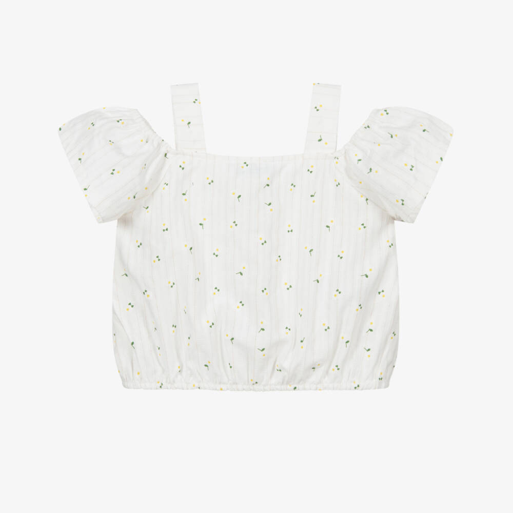 Mayoral-Girls Ivory Flowers Blouse | Childrensalon Outlet