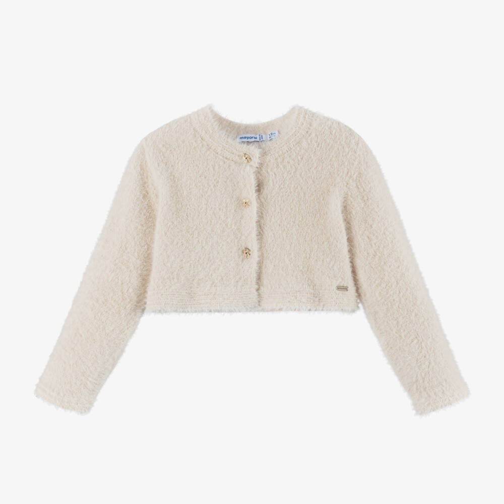 Mayoral-Girls Ivory Fluffy Knit Bolero | Childrensalon Outlet