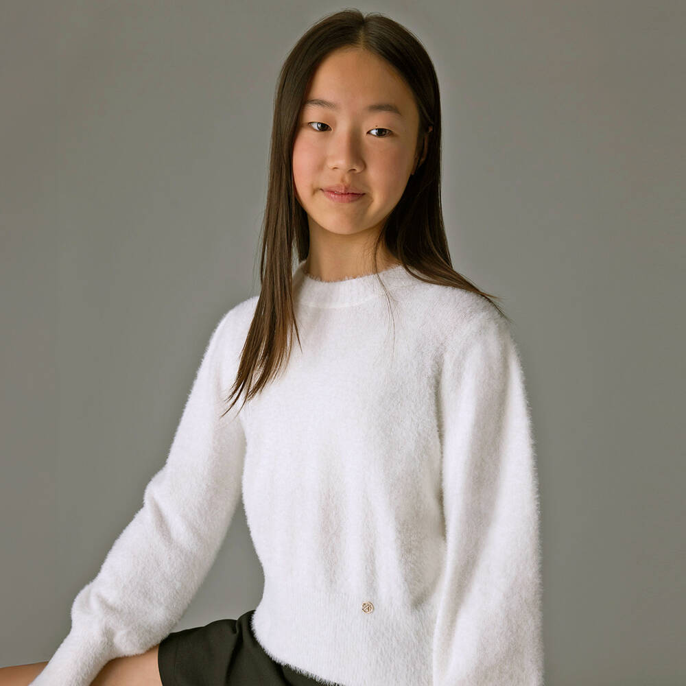 Mayoral-Кремовый пушистый вязаный свитер для девочек | Childrensalon Outlet