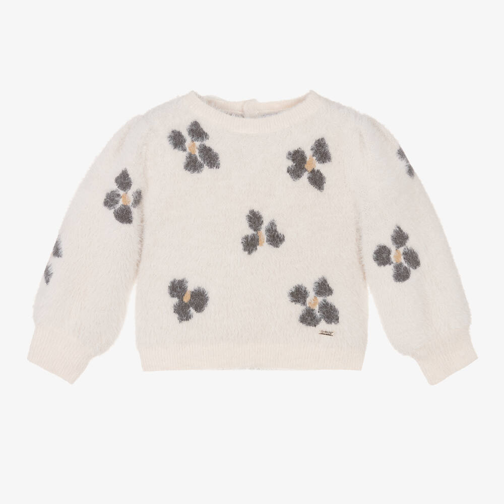 Mayoral - Girls Ivory Fluffy Knitted Sweater | Childrensalon