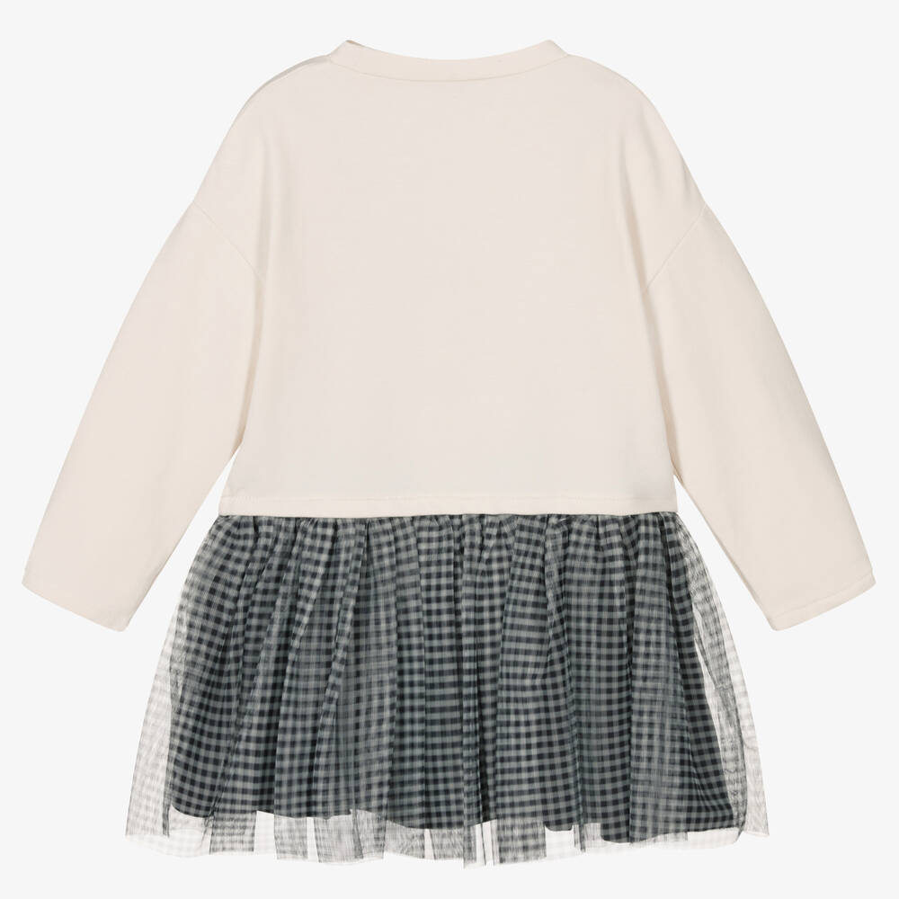 مايورال-فستان قطن جيرسي جينغهام لون عاجي وأسود | Childrensalon Outlet