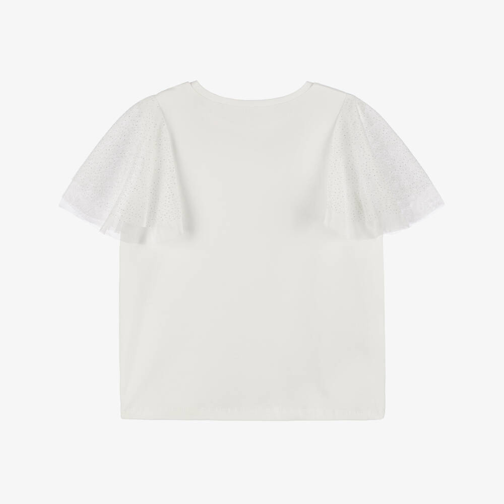 Mayoral-Girls Ivory Glamour Sleeve Tee | Childrensalon Outlet