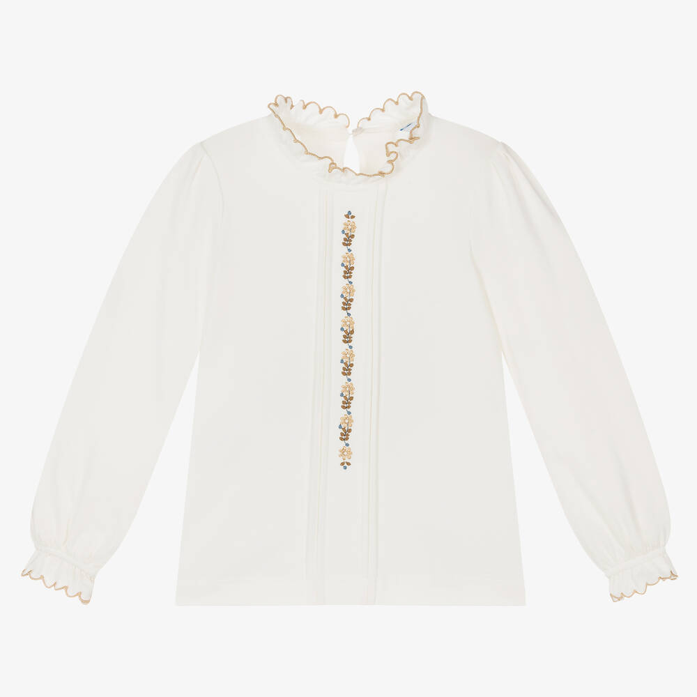 Mayoral-Girls Ivory & Gold Cotton Top | Childrensalon Outlet