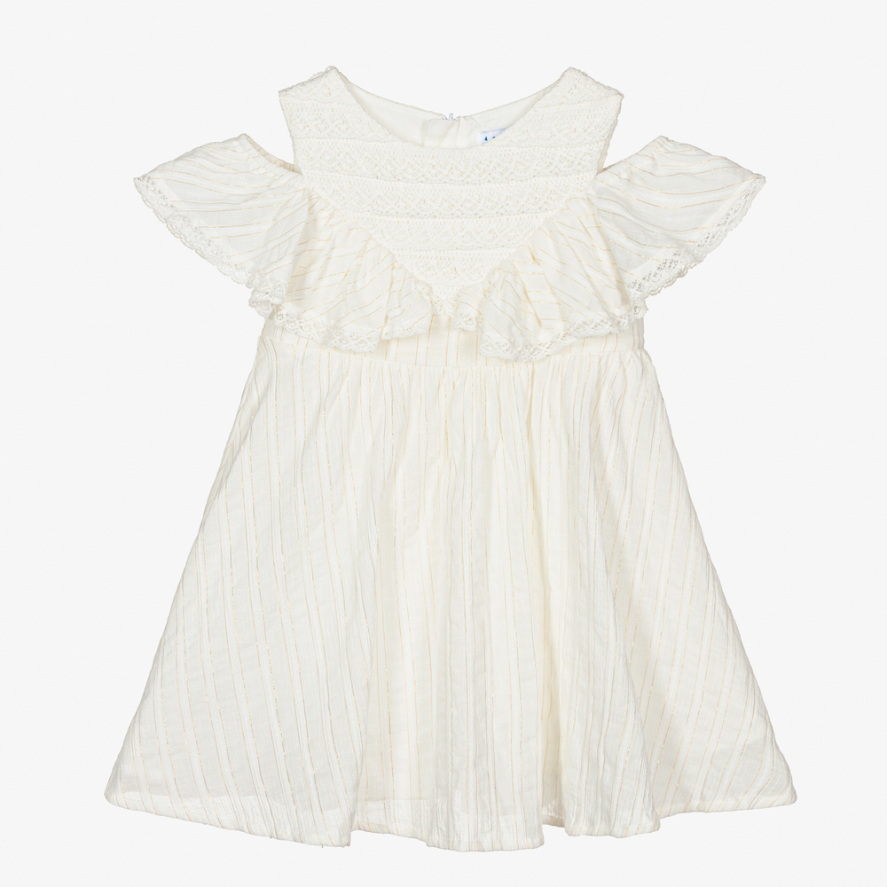 Mayoral - Kleid in Elfenbein und Gold (M) | Childrensalon