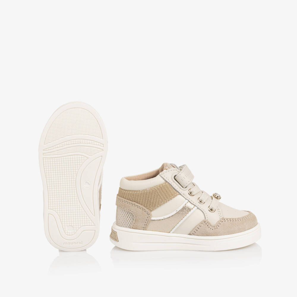 Mayoral-Girls Ivory & Gold Faux Leather Velcro Trainers | Childrensalon Outlet