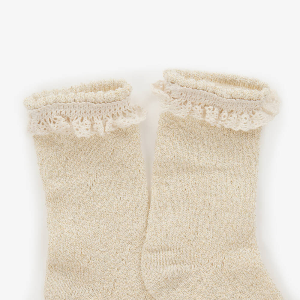 مايورال Newborn-جوارب بكشكش وقطن لون ذهبي وعاجي | Childrensalon Outlet