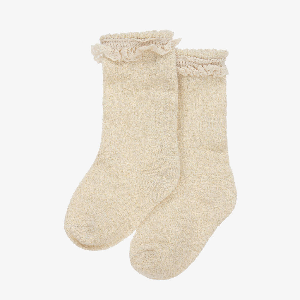 مايورال Newborn-جوارب بكشكش وقطن لون ذهبي وعاجي | Childrensalon Outlet