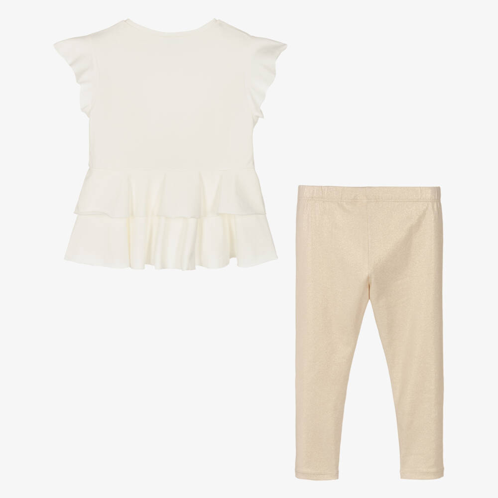 Mayoral-Girls Ivory & Gold Leggings Ensemble | Childrensalon Outlet