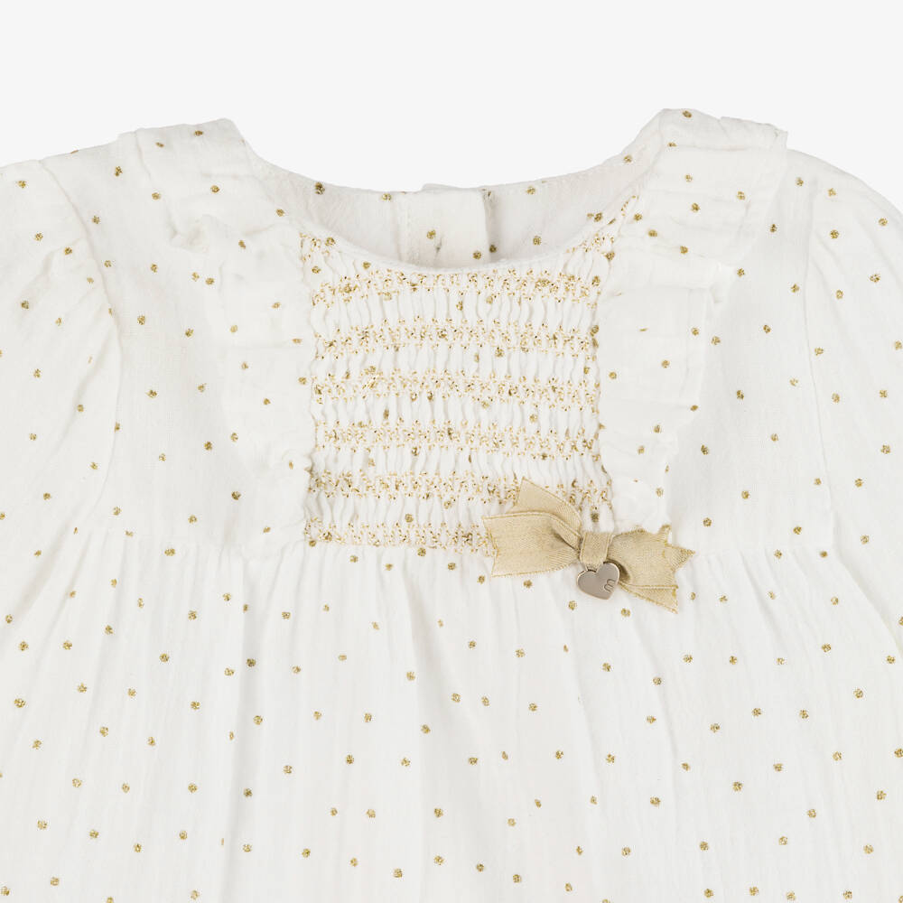Mayoral-Girls Ivory Gold Spot Blouse | Childrensalon Outlet