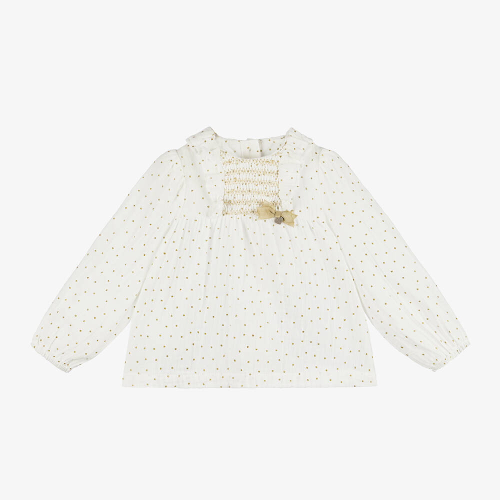 Mayoral-Girls Ivory Gold Spot Blouse | Childrensalon Outlet