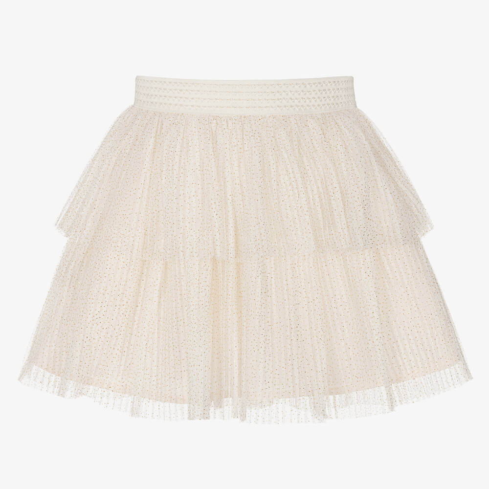 Mayoral - Girls Ivory & Gold Tulle Tutu Skirt | Childrensalon