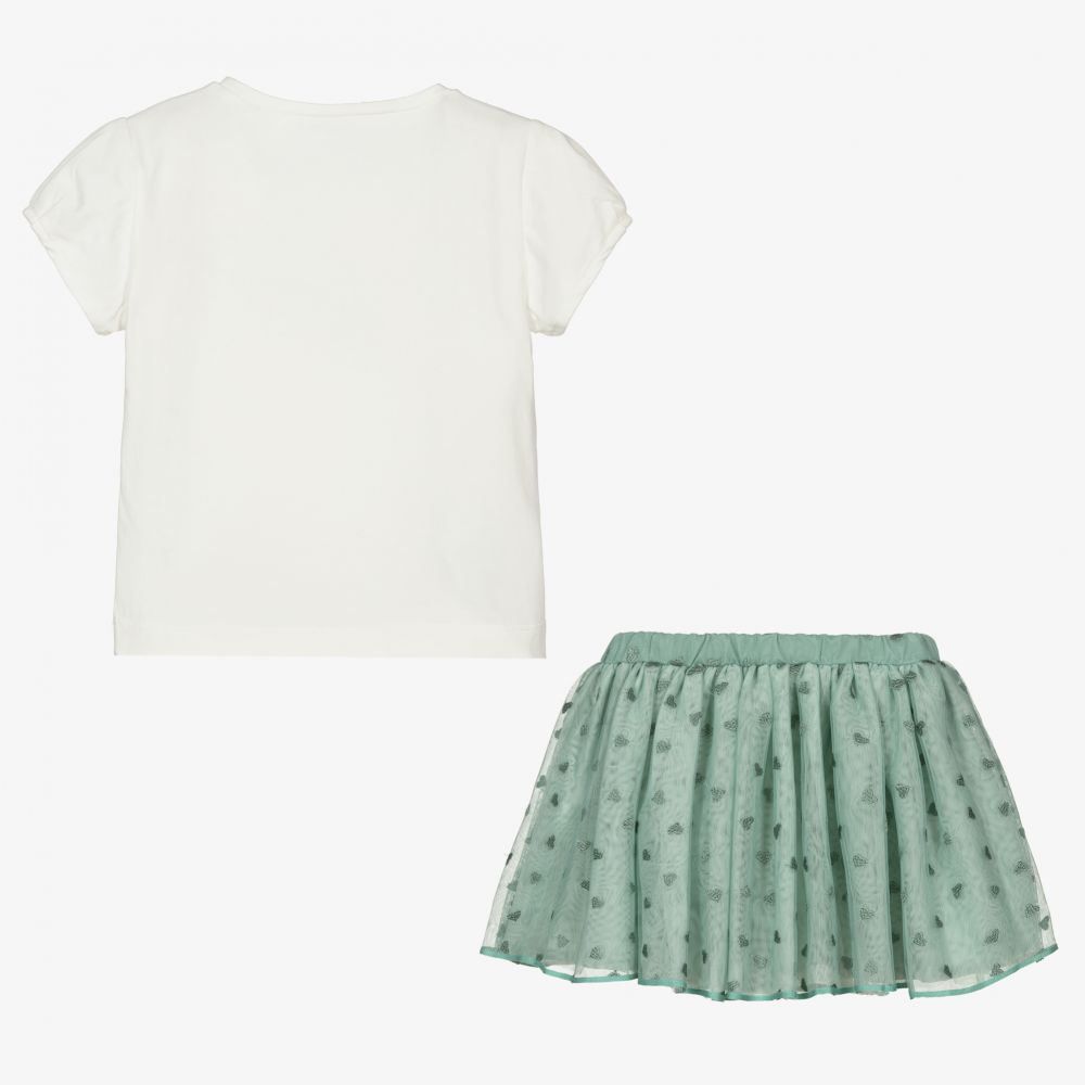 مايورال-طقم تنورة قطن جيرسي وتول لون عاجي وأخضر | Childrensalon Outlet