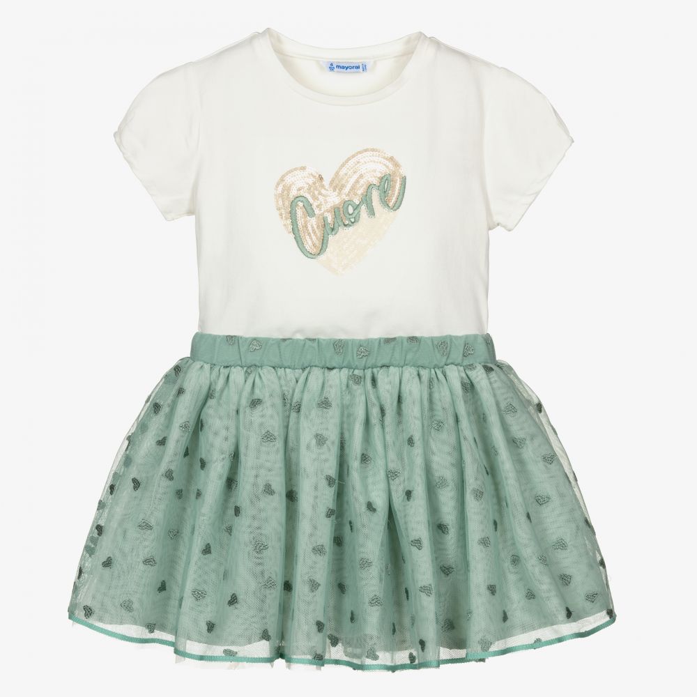 Mayoral-Girls Ivory & Green Skirt Set | Childrensalon Outlet