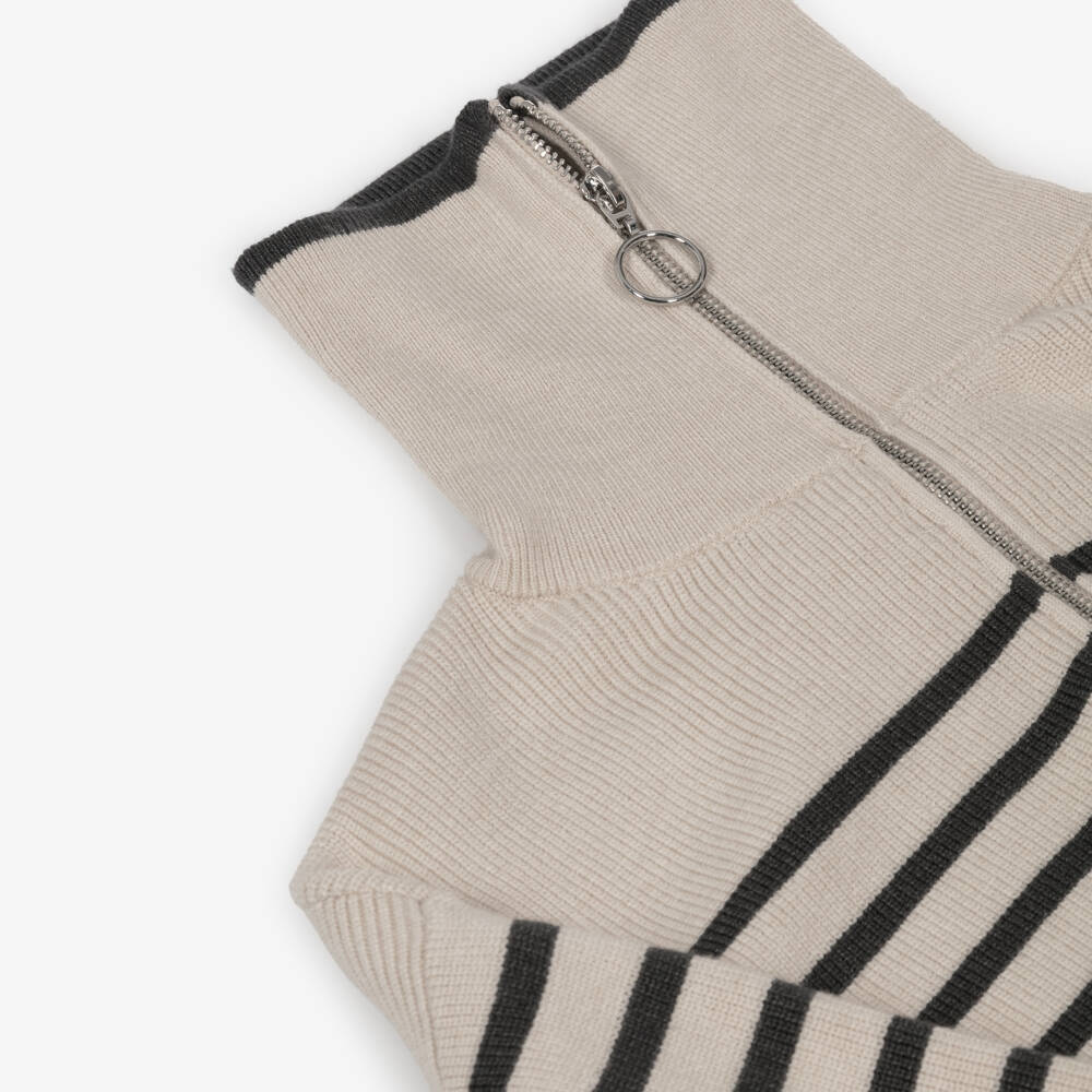 Mayoral-Girls Ivory & Grey Stripe Knitted Trouser Set | Childrensalon Outlet