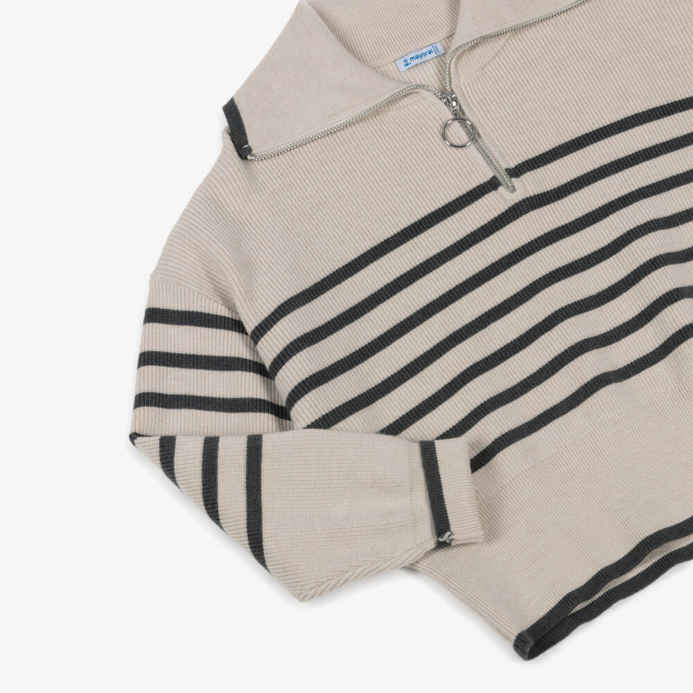 Mayoral-Girls Ivory & Grey Stripe Knitted Trouser Set | Childrensalon Outlet