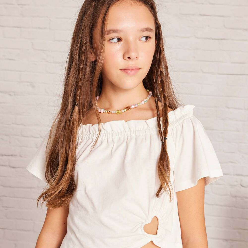 Mayoral-Girls Ivory Heart Accent Crop | Childrensalon Outlet