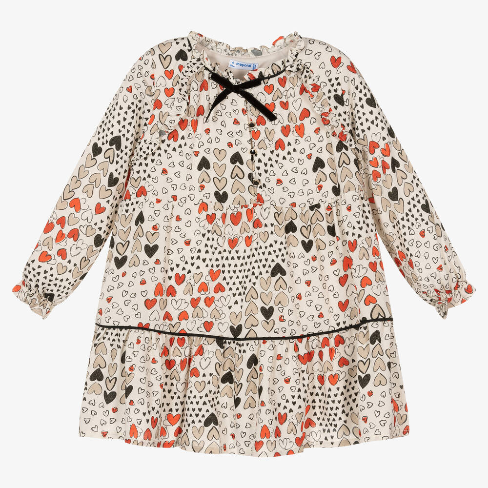 Mayoral-Кремовое платье из вискозы с сердечками | Childrensalon Outlet
