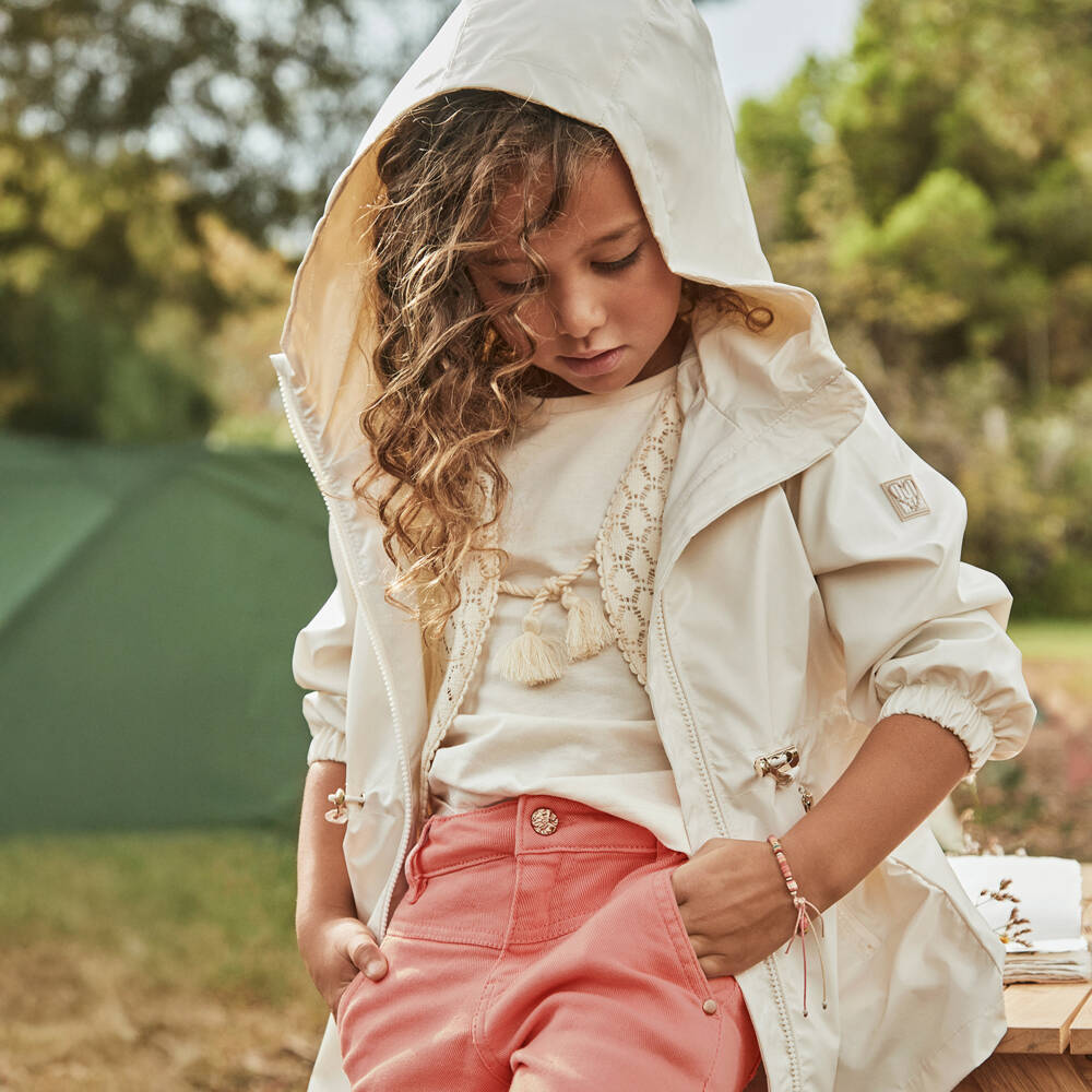 Mayoral-Girls Ivory Hooded Parka Coat | Childrensalon Outlet