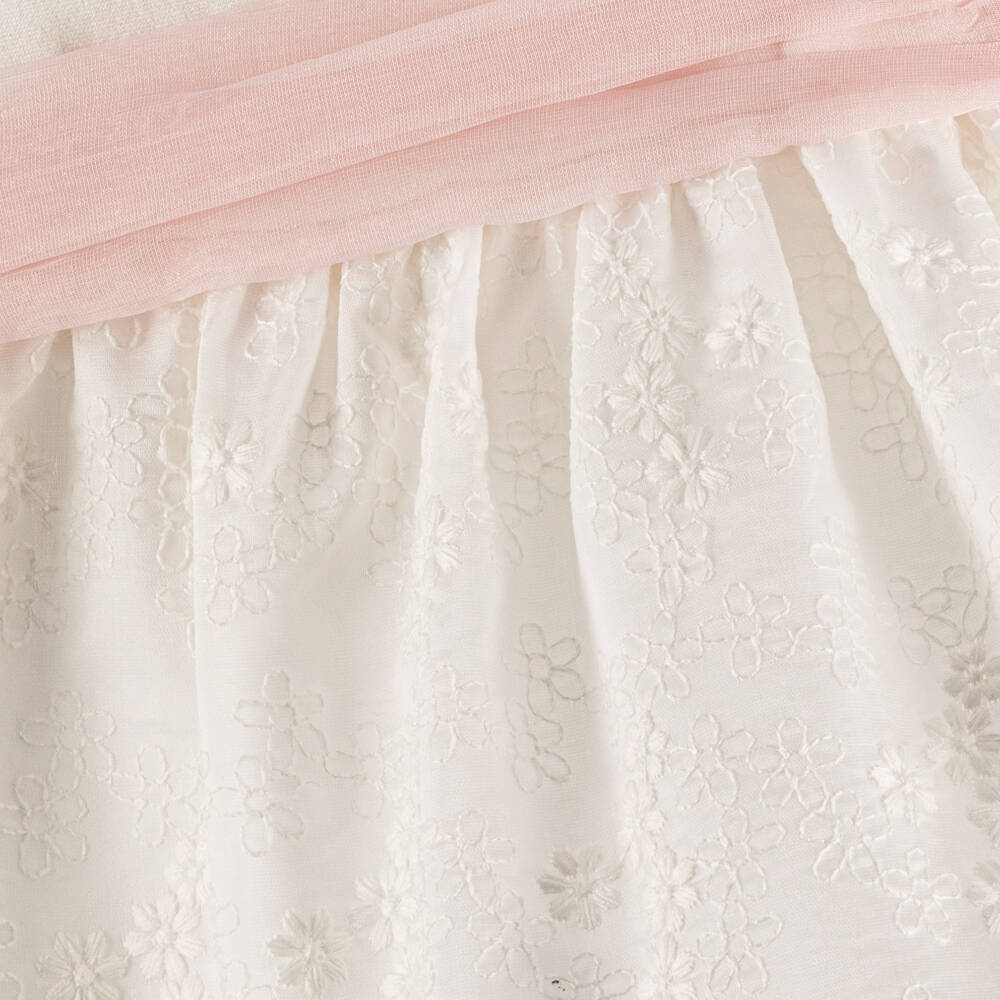 Mayoral Newborn-Girls Ivory Jersey & Embroidered Voile Dress with Pink Sash | Childrensalon Outlet