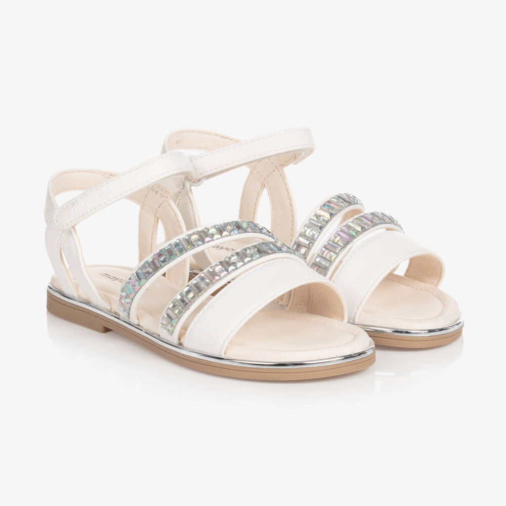 Mayoral - Girls Ivory Jewelled Leather Sandals | Childrensalon