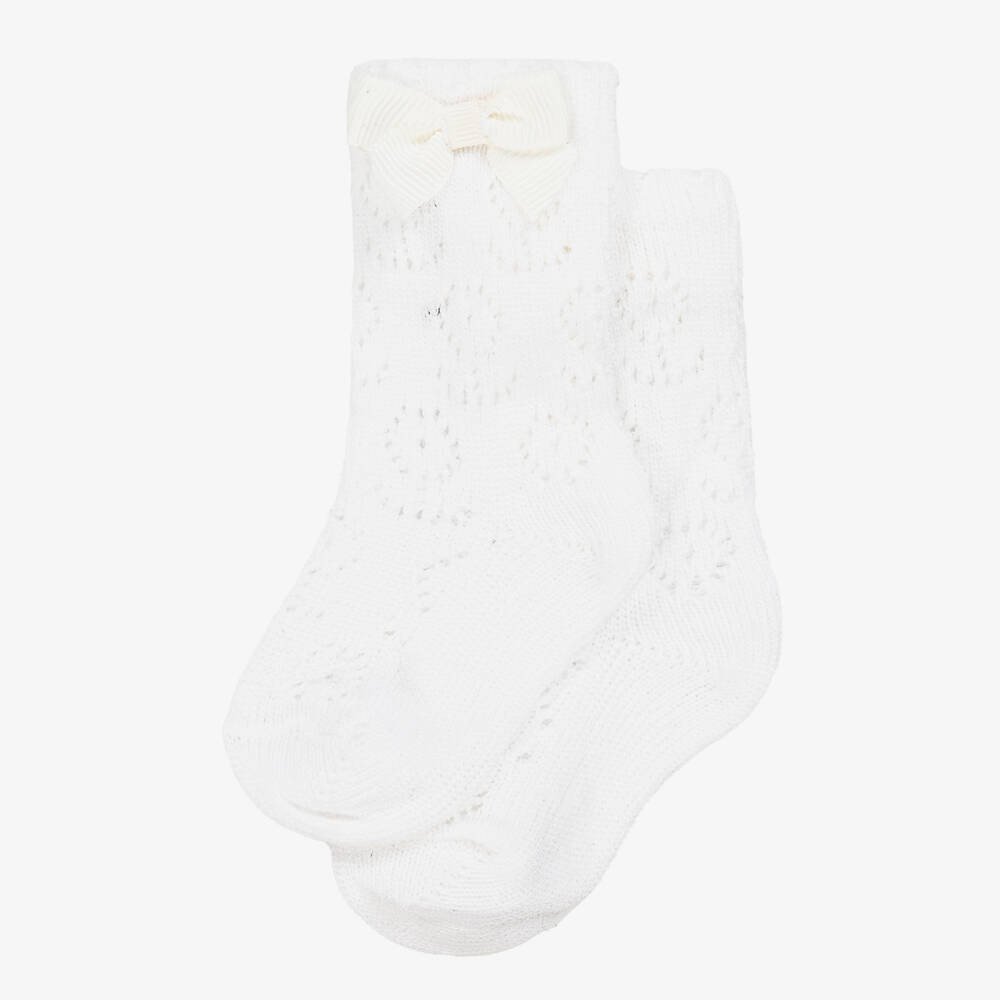 Mayoral Newborn-Girls' Ivory Knit Bow Socks | Childrensalon Outlet