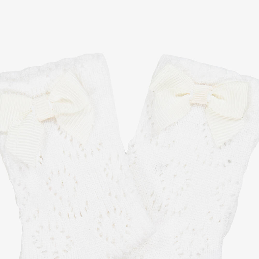 Mayoral Newborn-Girls' Ivory Knit Bow Socks | Childrensalon Outlet