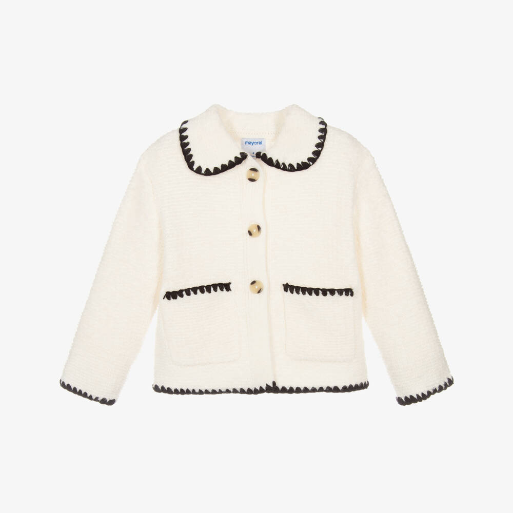 Mayoral-Кремовый вязаный кардиган с отделкой для девочек | Childrensalon Outlet