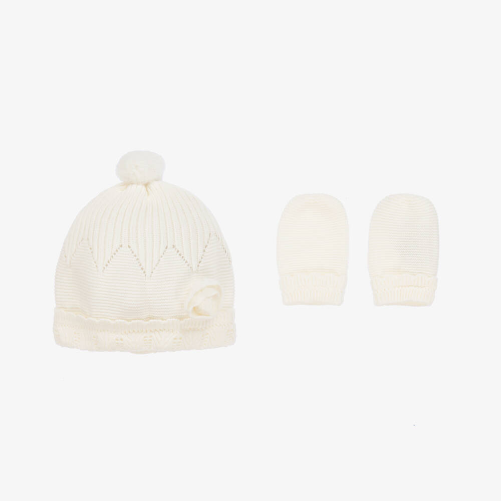 Mayoral Newborn-Girls Ivory Knit Hat and Mittens | Childrensalon Outlet