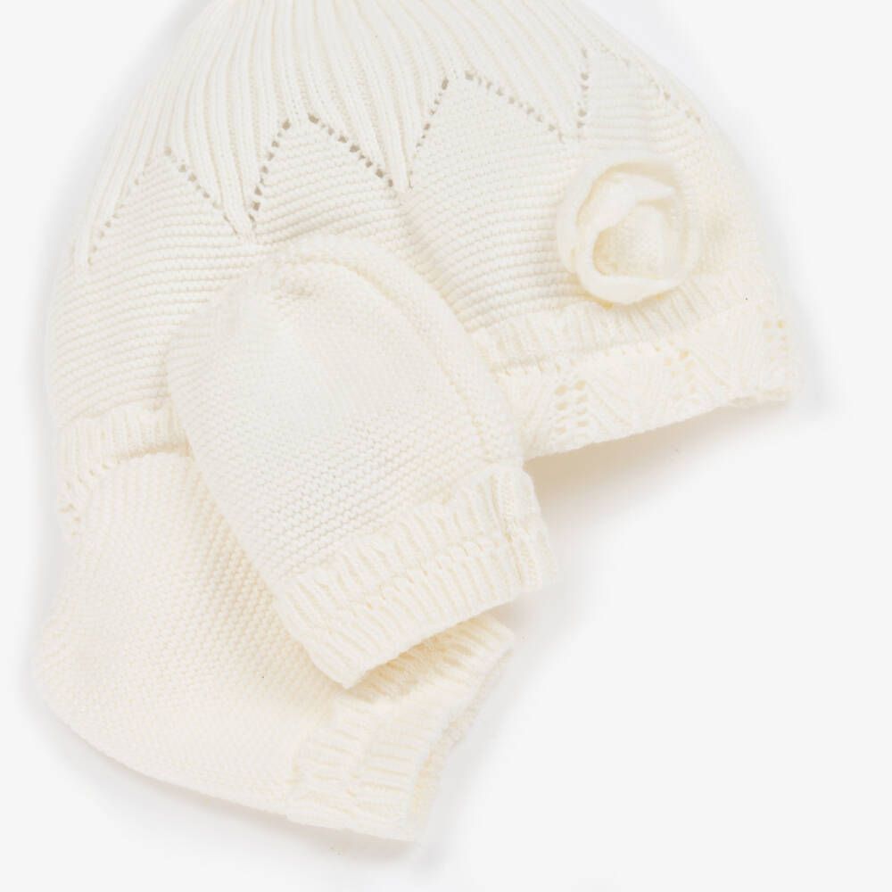 Mayoral Newborn-Girls Ivory Knit Hat and Mittens | Childrensalon Outlet