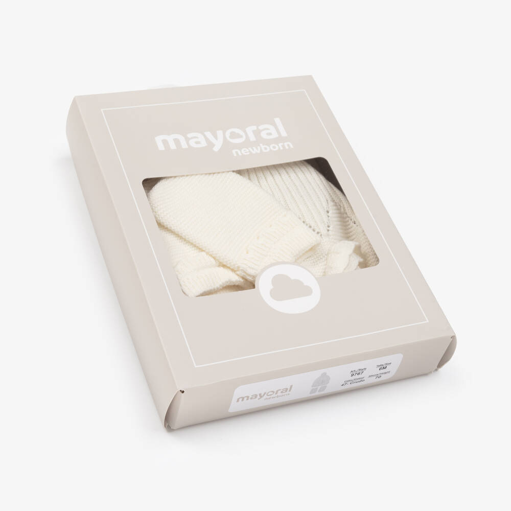 Mayoral Newborn-Girls Ivory Knit Hat and Mittens | Childrensalon Outlet