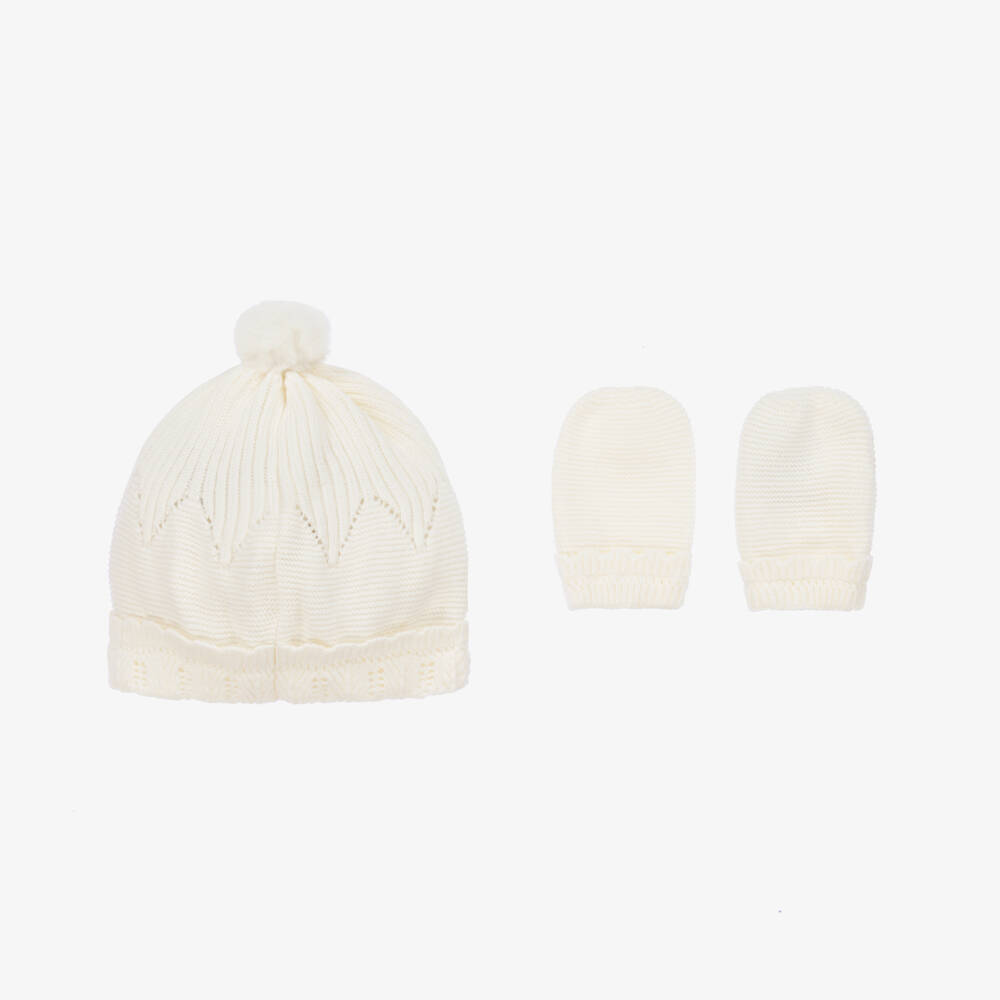 Mayoral Newborn-Girls Ivory Knit Hat and Mittens | Childrensalon Outlet