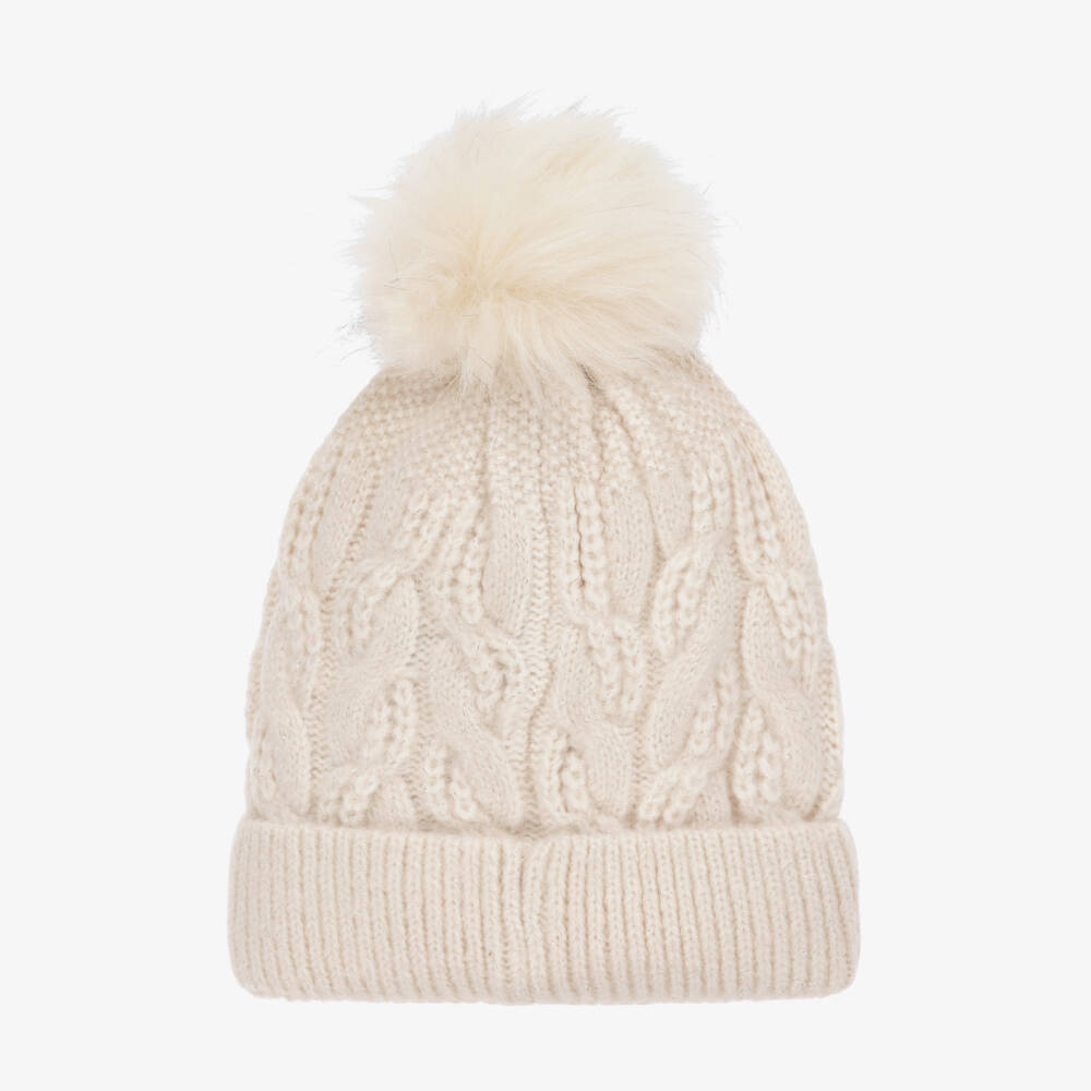 Mayoral-Girls Ivory Knit Hat with Pom-Pom | Childrensalon Outlet