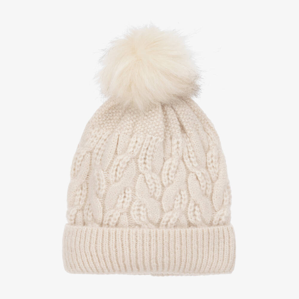 Mayoral-Girls Ivory Knit Hat with Pom-Pom | Childrensalon Outlet