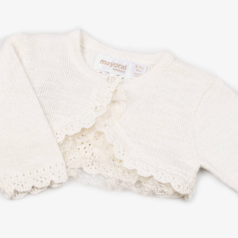 Mayoral Newborn-Girls Ivory Knit Lace Cardigan | Childrensalon Outlet