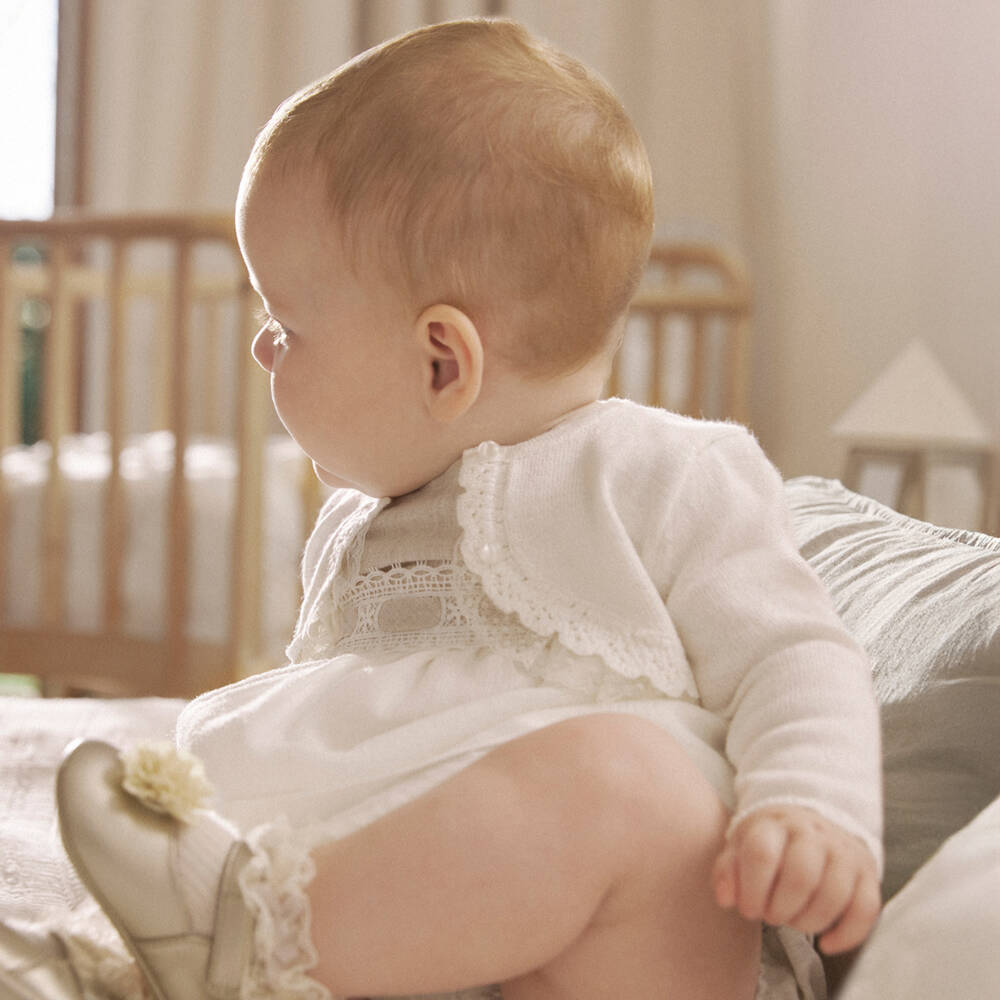 Mayoral Newborn-Girls Ivory Knit Lace Cardigan | Childrensalon Outlet