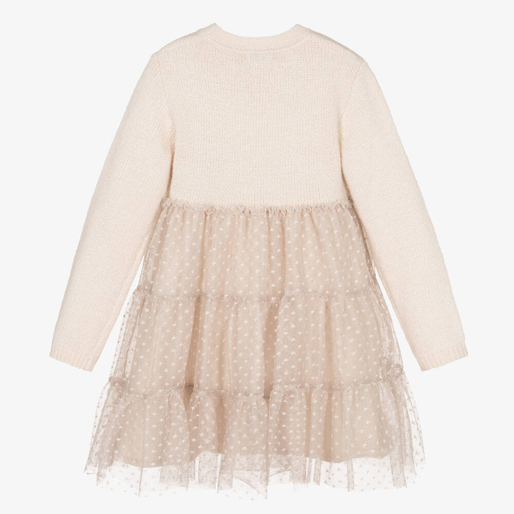 مايورال-فستان مزيج أكريليك محبوك وتول لون عاجي | Childrensalon Outlet