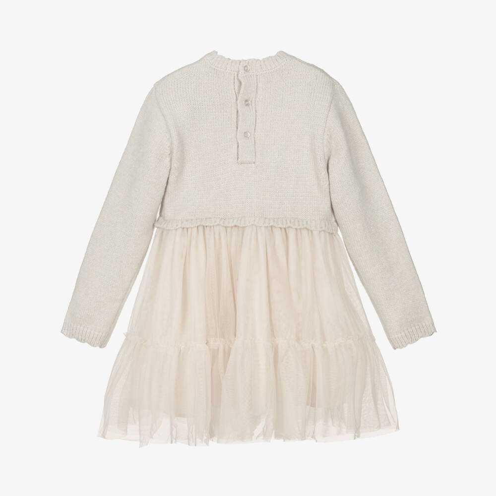 Mayoral-Girls Ivory Knit & Tulle Dress | Childrensalon Outlet