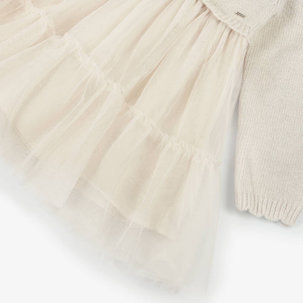 Mayoral-Girls Ivory Knit & Tulle Dress | Childrensalon Outlet